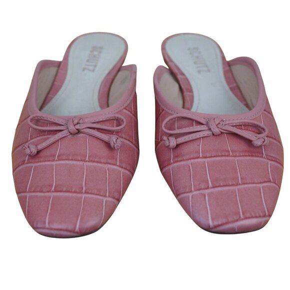 Schutz "Carlene" Rosa Croc Embossed Mule Ballet Flats‎ Sz 6B - Picture 2 of 9
